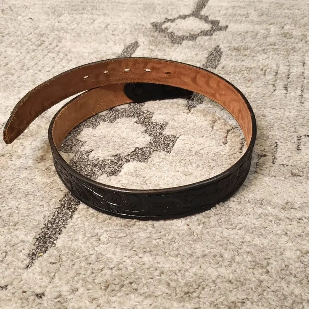 Justin Black Stamped Western Style belt no buckle size 24